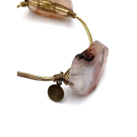 Bourbon and Boweties Bracelet Bangle 7.25” Natural Agate Large Stones - Picture 2 of 11